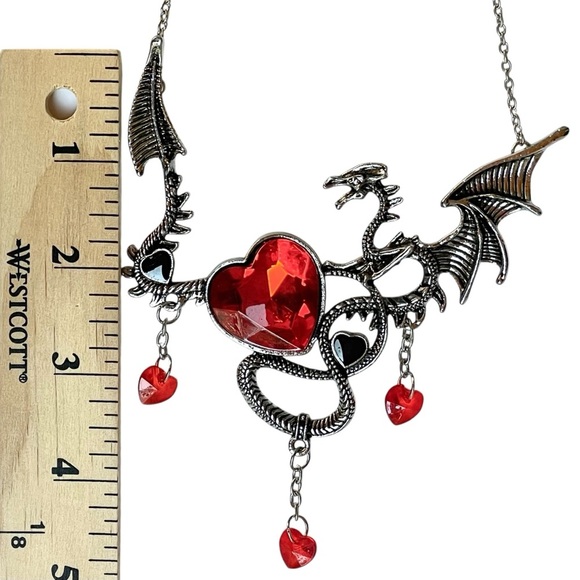 Goth Witchy Dragon Heart Crystal Pendant Necklace Halloween Cosplay - Picture 13 of 13